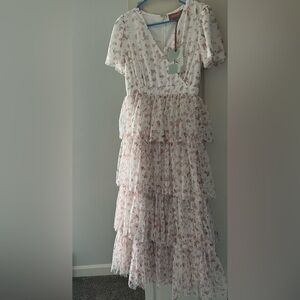 JessaKae White and Pink Floral Maxi Dress
